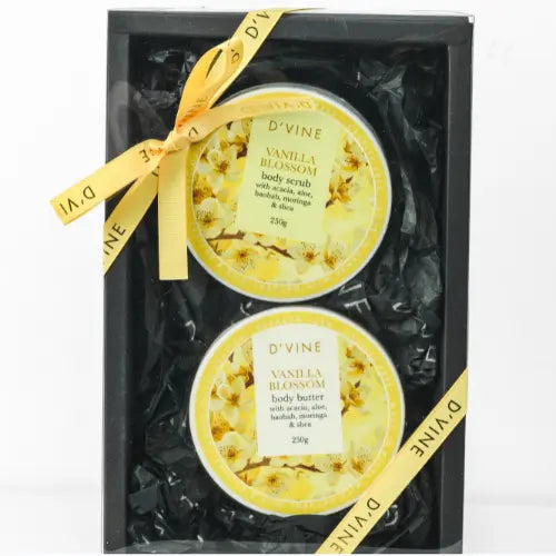 D'vine Vanilla Blossom & Coconut Body Butter & Scrub Set 100mg 250g
