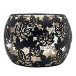 Round Black Leaves Candle Holder